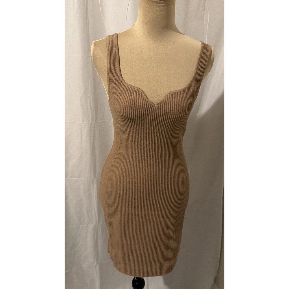 Love Tree Women’s Sleeveless Sculpt Rib Knit Bodycon Natural/Kaki Mini Dress M
